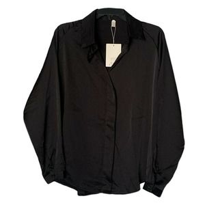 Women's Yansoo Sz. Large Blouse Hidden Button Up Long Sleeve Collared V-Neck